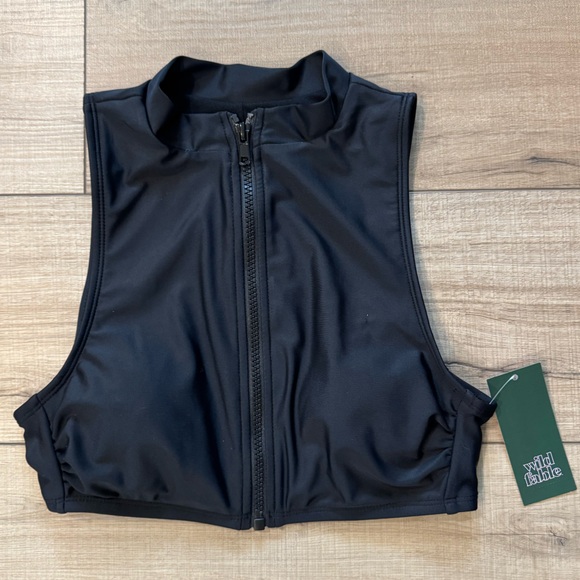 NWT Wild Fable Women's Zip Front Mock Neck Bikini Top padded small 4‎ 6 black - Picture 2 of 5